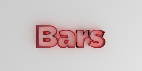 Bars - Red glass text on white background - 3D rendered royalty free stock image.