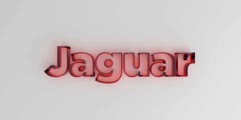 Jaguar - Red glass text on white background - 3D rendered royalty free stock image.