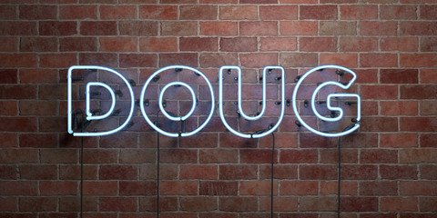 Obraz premium DOUG - fluorescent Neon tube Sign on brickwork - Front view - 3D rendered royalty free stock picture. Can be used for online banner ads and direct mailers..
