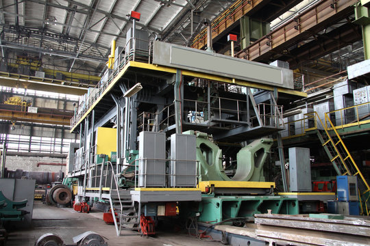 Manufacture of water turbines. The huge machine turbine production. Large parts of the plant.