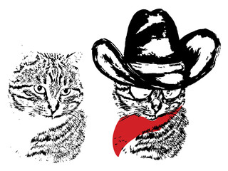 Cute Grunge Cat Cowboy