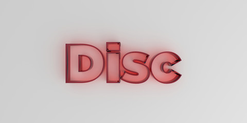 Disc - Red glass text on white background - 3D rendered royalty free stock image.