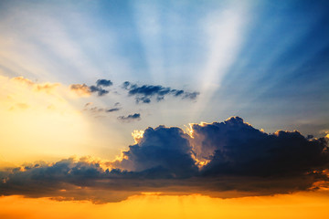 Colorful sunset with rays