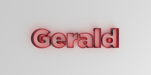 Gerald - Red glass text on white background - 3D rendered royalty free stock image.