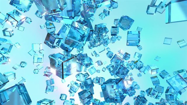  High quality video of falling blue cubes loopable background