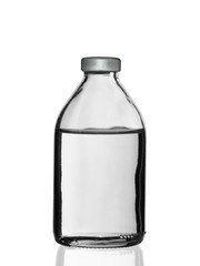 glass bottle with a medical product on a white background shadow