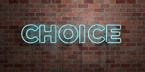 CHOICE - fluorescent Neon tube Sign on brickwork - Front view - 3D rendered royalty free stock picture. Can be used for online banner ads and direct mailers..