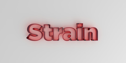 Strain - Red glass text on white background - 3D rendered royalty free stock image.