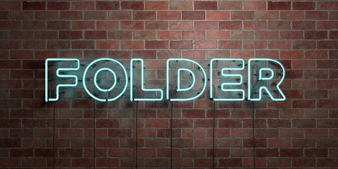 FOLDER - fluorescent Neon tube Sign on brickwork - Front view - 3D rendered royalty free stock picture. Can be used for online banner ads and direct mailers..