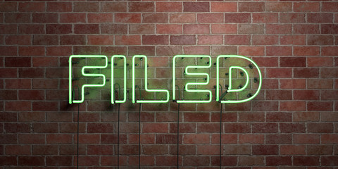 FILED - fluorescent Neon tube Sign on brickwork - Front view - 3D rendered royalty free stock picture. Can be used for online banner ads and direct mailers..