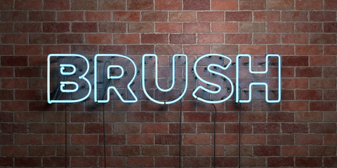 BRUSH - fluorescent Neon tube Sign on brickwork - Front view - 3D rendered royalty free stock picture. Can be used for online banner ads and direct mailers..