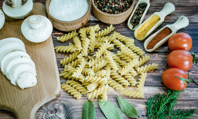 Still life with pasta ingredients