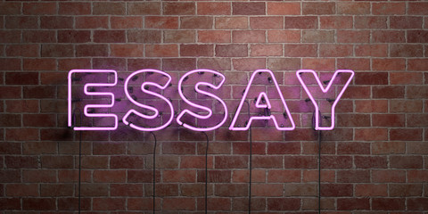 ESSAY - fluorescent Neon tube Sign on brickwork - Front view - 3D rendered royalty free stock picture. Can be used for online banner ads and direct mailers..