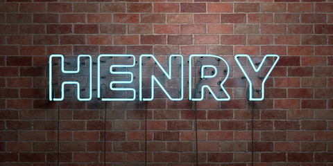 Obraz premium HENRY - fluorescent Neon tube Sign on brickwork - Front view - 3D rendered royalty free stock picture. Can be used for online banner ads and direct mailers..