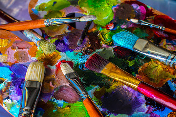 Artistic brushes and palette