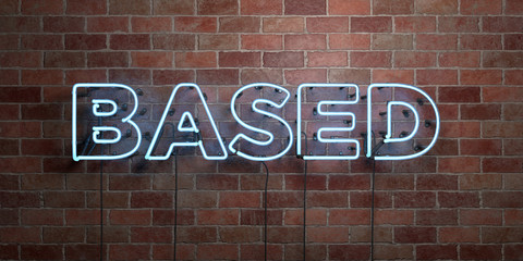 BASED - fluorescent Neon tube Sign on brickwork - Front view - 3D rendered royalty free stock picture. Can be used for online banner ads and direct mailers..