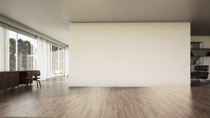Empty interior. wood floor frontal 3d render