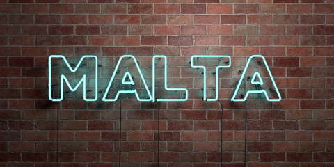MALTA - fluorescent Neon tube Sign on brickwork - Front view - 3D rendered royalty free stock picture. Can be used for online banner ads and direct mailers..