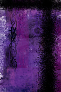 Lent apstract purple background with cross of thorns and copy space for text
