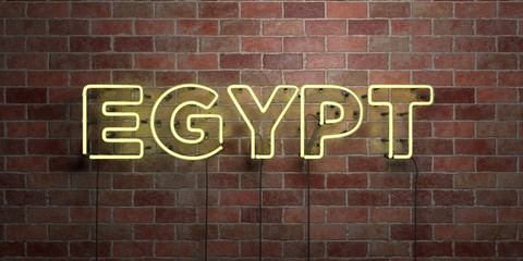 EGYPT - fluorescent Neon tube Sign on brickwork - Front view - 3D rendered royalty free stock picture. Can be used for online banner ads and direct mailers..