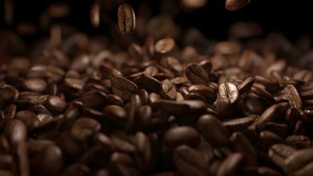 High quality video of falling coffee beans in real 1080p slow motion 1000fps