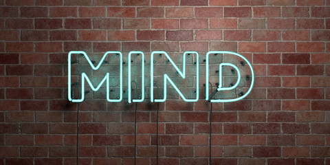 Fototapeta premium MIND - fluorescent Neon tube Sign on brickwork - Front view - 3D rendered royalty free stock picture. Can be used for online banner ads and direct mailers..