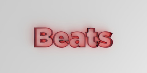 Beats - Red glass text on white background - 3D rendered royalty free stock image.