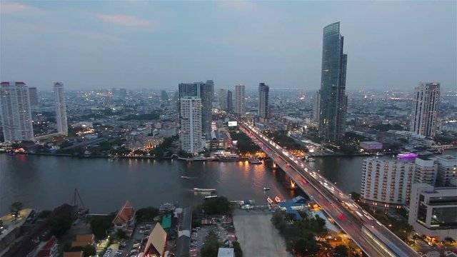 Time lapse : Top view of cityscape  in the city center of Bangkok.Thailand