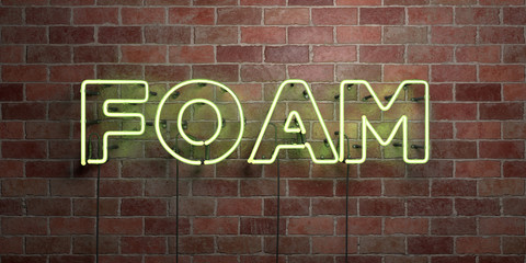 FOAM - fluorescent Neon tube Sign on brickwork - Front view - 3D rendered royalty free stock picture. Can be used for online banner ads and direct mailers..