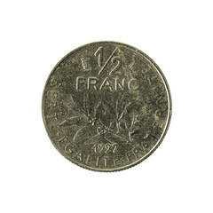 0,5 french franc coin (1997) obverse isolated on white background