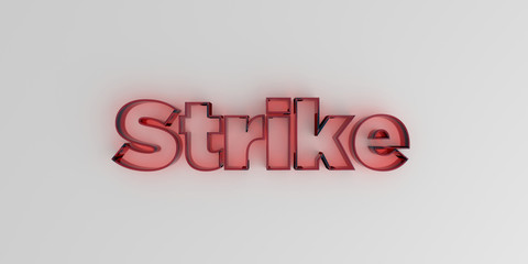 Strike - Red glass text on white background - 3D rendered royalty free stock image.