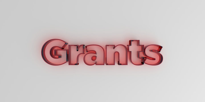 Grants - Red glass text on white background - 3D rendered royalty free stock image.