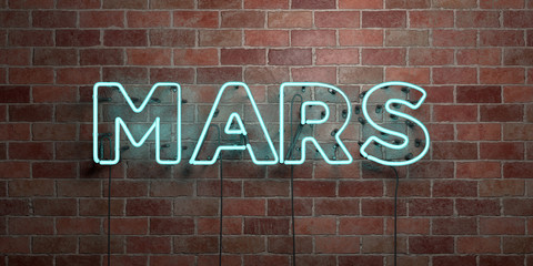 MARS - fluorescent Neon tube Sign on brickwork - Front view - 3D rendered royalty free stock picture. Can be used for online banner ads and direct mailers..
