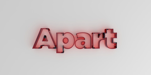 Apart - Red glass text on white background - 3D rendered royalty free stock image.