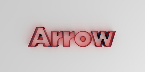 Arrow - Red glass text on white background - 3D rendered royalty free stock image.
