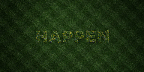 HAPPEN - fresh Grass letters with flowers and dandelions - 3D rendered royalty free stock image. Can be used for online banner ads and direct mailers..