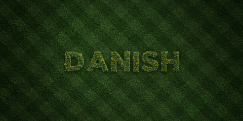 DANISH - fresh Grass letters with flowers and dandelions - 3D rendered royalty free stock image. Can be used for online banner ads and direct mailers..