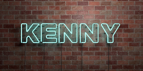 KENNY - fluorescent Neon tube Sign on brickwork - Front view - 3D rendered royalty free stock picture. Can be used for online banner ads and direct mailers..