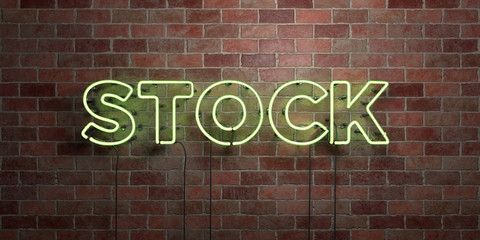 STOCK - fluorescent Neon tube Sign on brickwork - Front view - 3D rendered royalty free stock picture. Can be used for online banner ads and direct mailers..