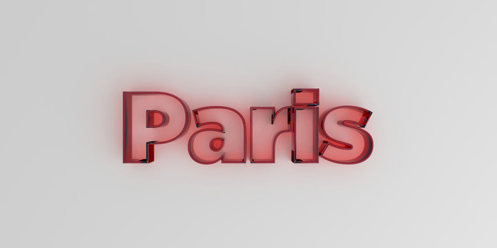 Paris - Red glass text on white background - 3D rendered royalty free stock image.