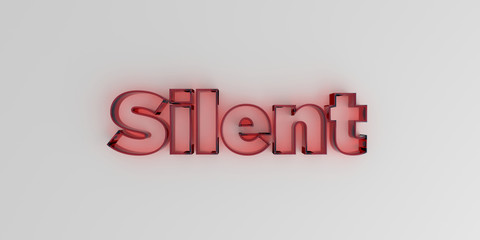 Silent - Red glass text on white background - 3D rendered royalty free stock image.