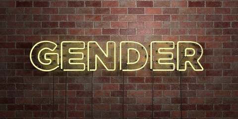 GENDER - fluorescent Neon tube Sign on brickwork - Front view - 3D rendered royalty free stock picture. Can be used for online banner ads and direct mailers..