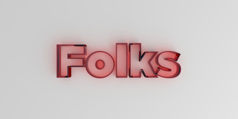 Folks - Red glass text on white background - 3D rendered royalty free stock image.
