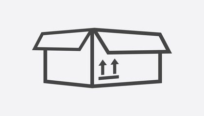 Packaging box icon with arrow symbol. Shipping pack simple vector illustration on white background.