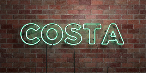 Fototapeta premium COSTA - fluorescent Neon tube Sign on brickwork - Front view - 3D rendered royalty free stock picture. Can be used for online banner ads and direct mailers..