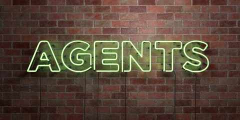 Obraz premium AGENTS - fluorescent Neon tube Sign on brickwork - Front view - 3D rendered royalty free stock picture. Can be used for online banner ads and direct mailers..