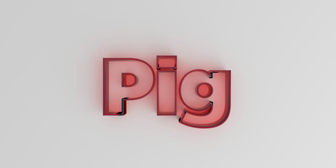 Pig - Red glass text on white background - 3D rendered royalty free stock image.