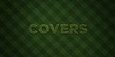 COVERS - fresh Grass letters with flowers and dandelions - 3D rendered royalty free stock image. Can be used for online banner ads and direct mailers..