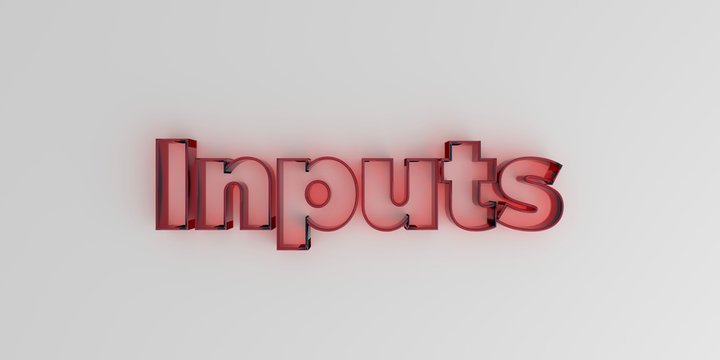 Inputs - Red glass text on white background - 3D rendered royalty free stock image.