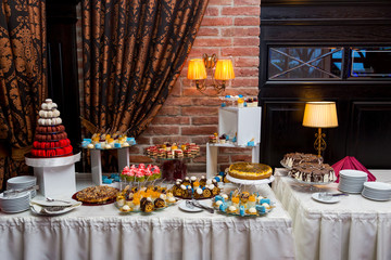 Beautifully decorated banquet catering with candy bar